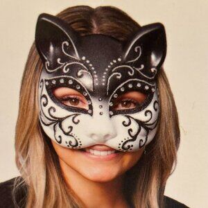 Masquerade Ceramic Cat Face Mask Halloween Hard Hand Painted Adult Teen 15+